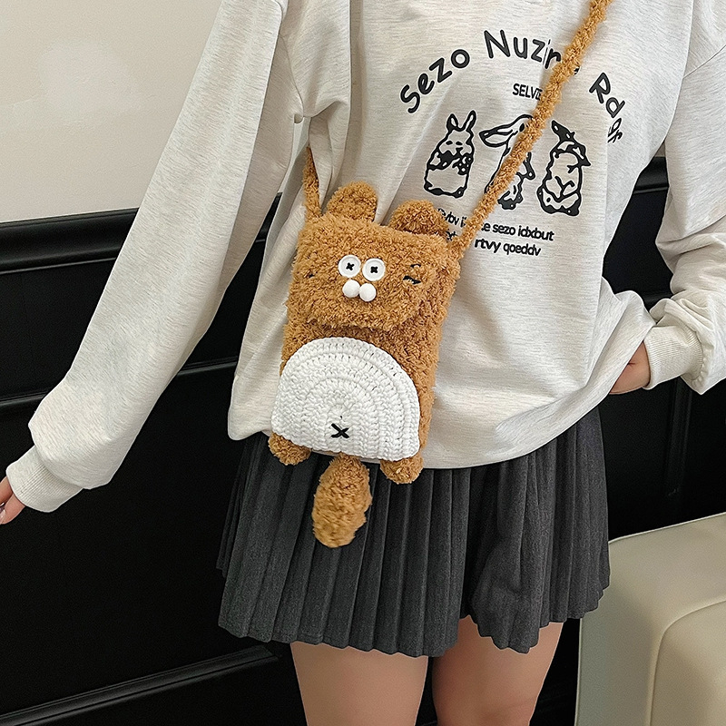 Ženska crossbody torbica od plišane pletene tkanine, džep za mobitel, casual stil