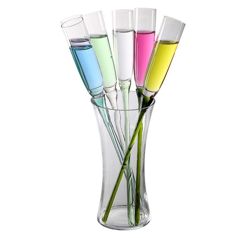 Cupe de șampanie din sticlă colorată, stil plajă, set de 6 pahare cu 1 suport pentru pahare, pahare cu formă balon