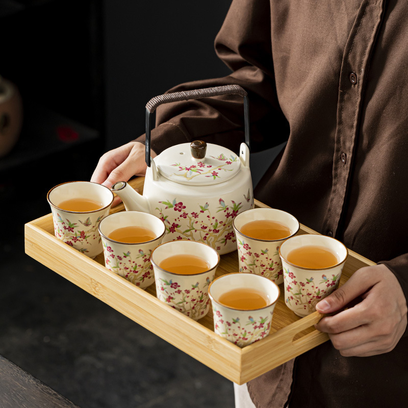 Set de ceai ceramic Ru Kiln – capacitate mare, stil modern minimalist, ceainic, cești de ceai și tavă de ceai