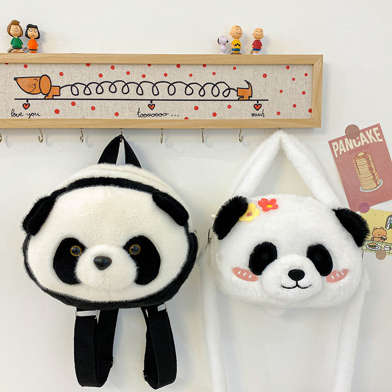 Mekana plišana crossbody torbica s cvjetnim uzorkom panda i slatkom plišanom panda lutkom