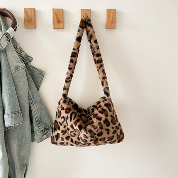 Ženska pliš torbica s retro leopard uzorkom za jesen-zimu, casual torba za ramena i crossbody, mala veličina, velika kapaciteta