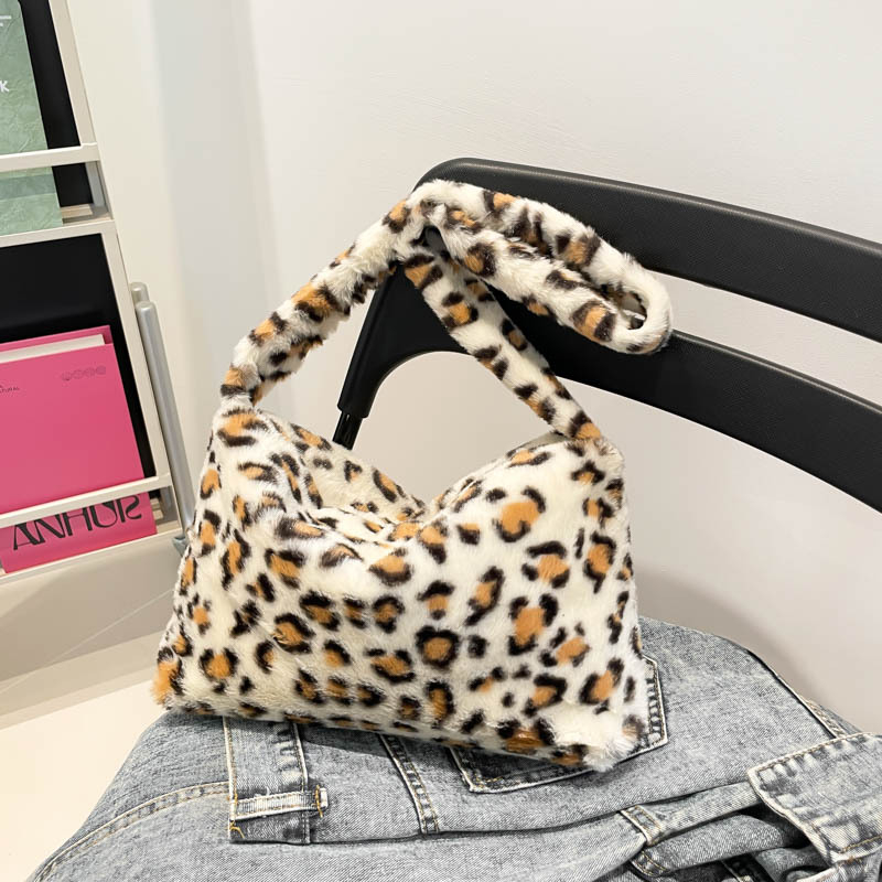 Ženska pliš torbica s retro leopard uzorkom za jesen-zimu, casual torba za ramena i crossbody, mala veličina, velika kapaciteta