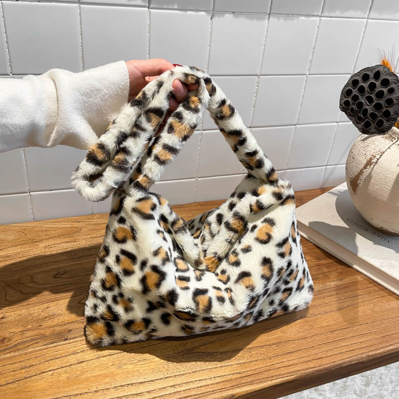 Ženska pliš torbica s retro leopard uzorkom za jesen-zimu, casual torba za ramena i crossbody, mala veličina, velika kapaciteta