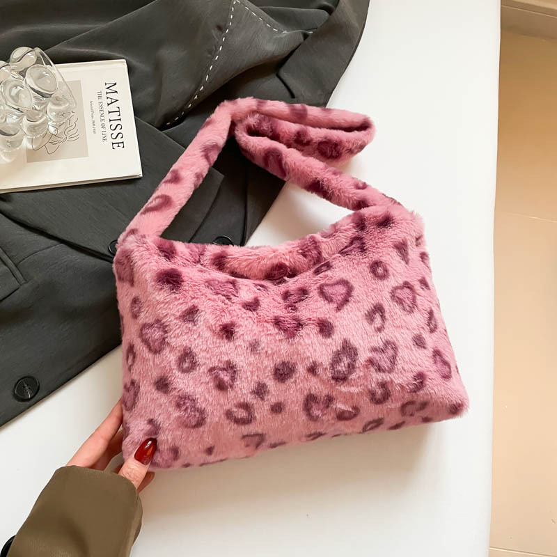 Ženska pliš torbica s retro leopard uzorkom za jesen-zimu, casual torba za ramena i crossbody, mala veličina, velika kapaciteta