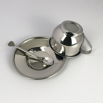 Set cafea din oțel inoxidabil cu ceașcă și farfurie, în stil european, cu linguriță – trei piese