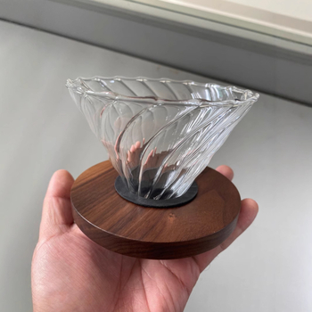 Filtru de cafea V60 din sticlă, cu model spiral, 4 porții, suport din nuc negru, filtru din silicon stabilizat