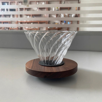 Filtru de cafea V60 din sticlă, cu model spiral, 4 porții, suport din nuc negru, filtru din silicon stabilizat
