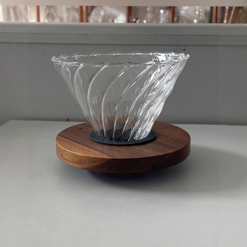 Filtru de cafea V60 din sticlă, cu model spiral, 4 porții, suport din nuc negru, filtru din silicon stabilizat