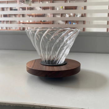 Filtru de cafea V60 din sticlă, cu model spiral, 4 porții, suport din nuc negru, filtru din silicon stabilizat