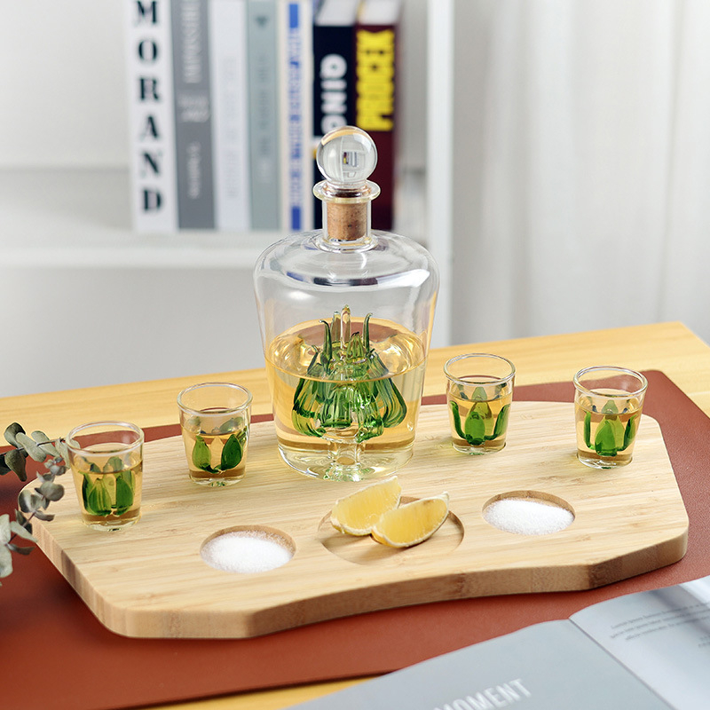 Set de sticle de whisky din sticlă, în formă de agavă, din borosilikat de înaltă calitate