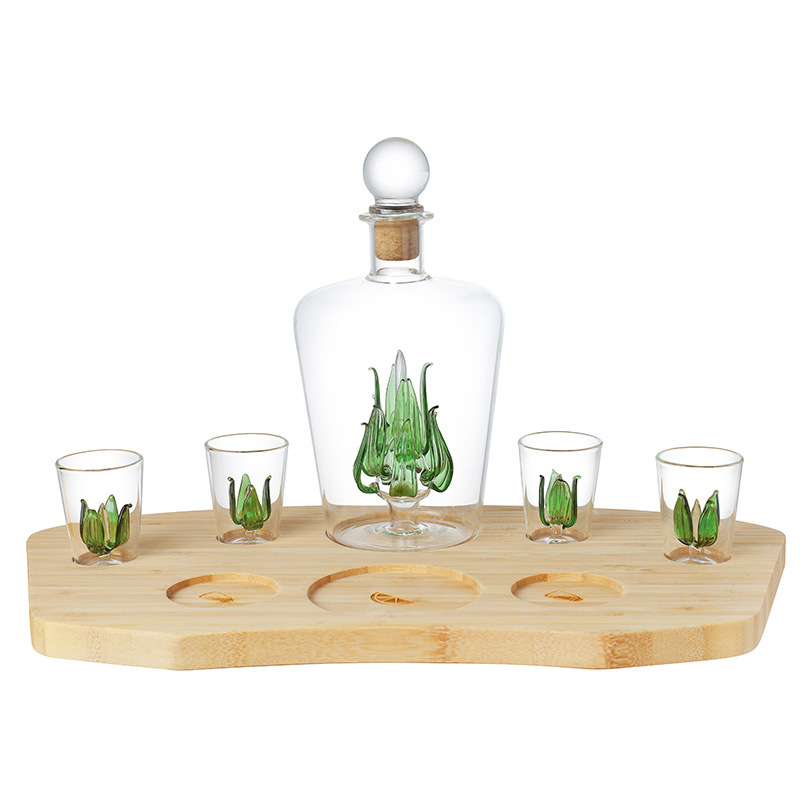 Set de sticle de whisky din sticlă, în formă de agavă, din borosilikat de înaltă calitate