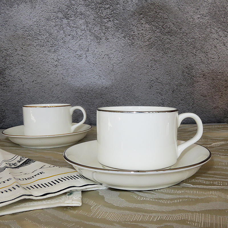 Set de cafea cu ceașcă și farfurioară, în stil nordic, cu aurire în stil austriac, margine argintie, pentru ceaiul de după-amiază