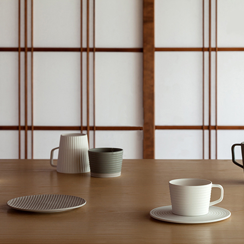 Set ceramic de cești de cafea cu farfurioare în stil japonez, ceașcă cappuccino, ceașcă simplă de lapte pentru mic dejun