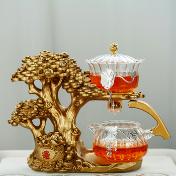 Set de ceai din sticlă Money Tree, semi-automat, infuzor magnetic, design creativ pentru casă și birou, 300 ml