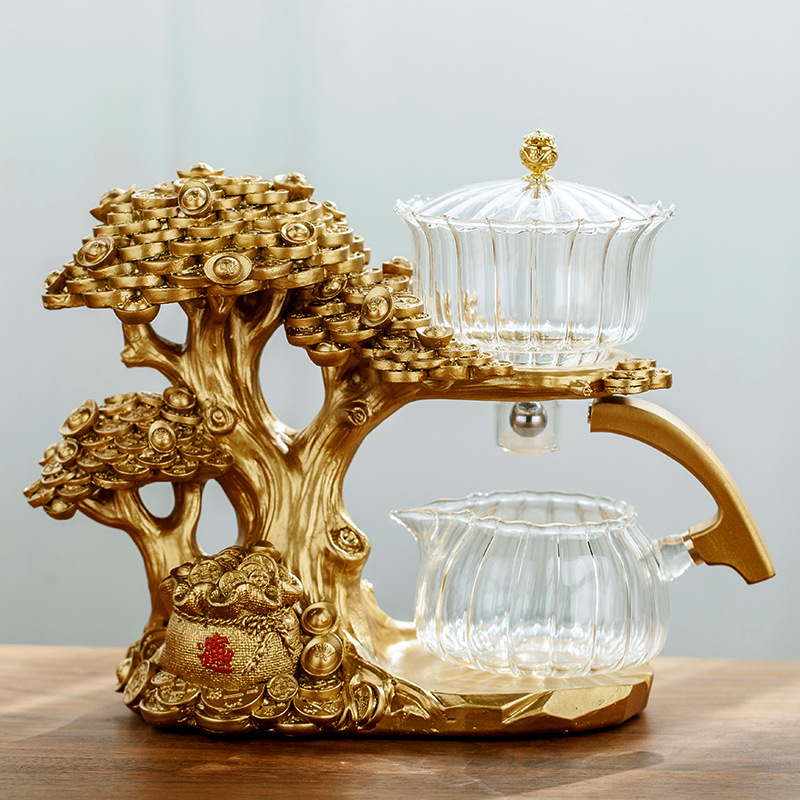 Set de ceai din sticlă Money Tree, semi-automat, infuzor magnetic, design creativ pentru casă și birou, 300 ml