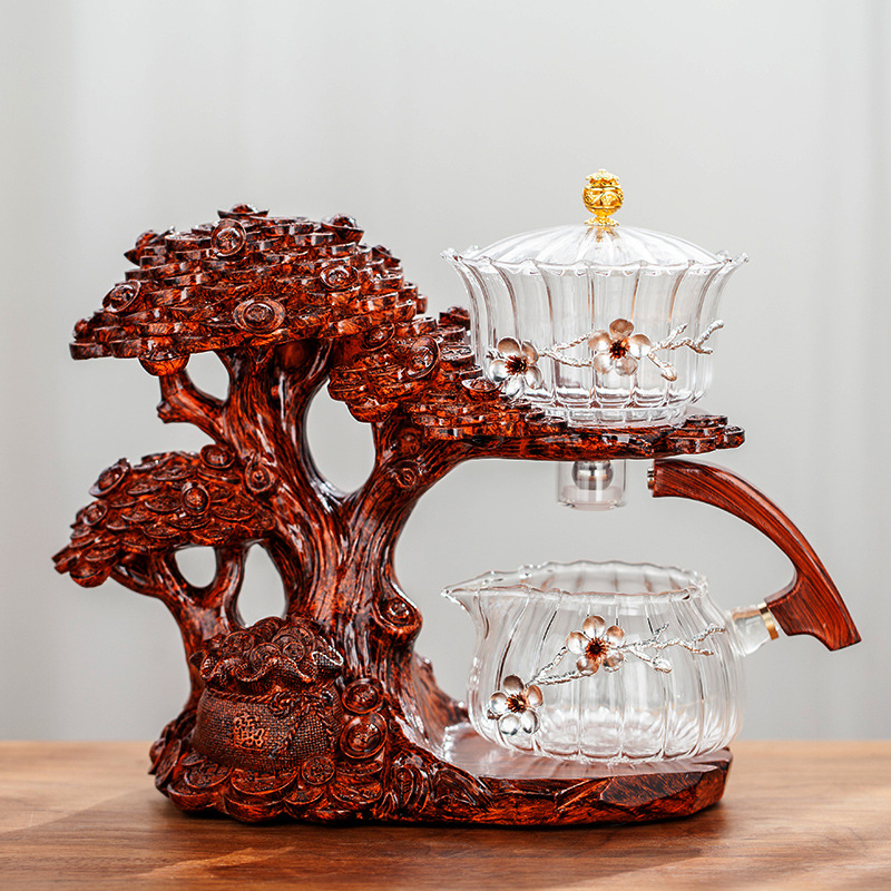 Set de ceai din sticlă Money Tree, semi-automat, infuzor magnetic, design creativ pentru casă și birou, 300 ml