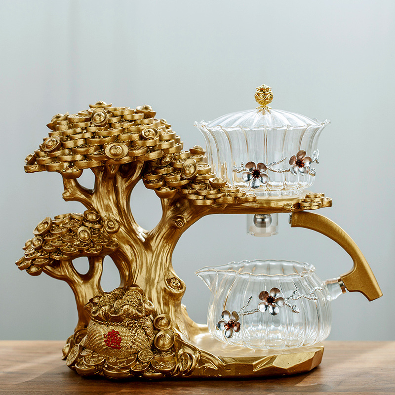 Set de ceai din sticlă Money Tree, semi-automat, infuzor magnetic, design creativ pentru casă și birou, 300 ml