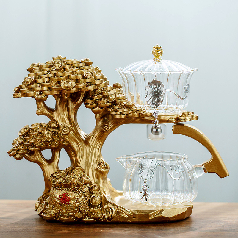 Set de ceai din sticlă Money Tree, semi-automat, infuzor magnetic, design creativ pentru casă și birou, 300 ml
