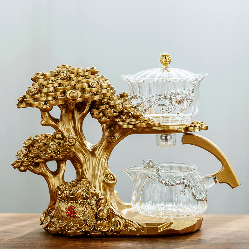 Set de ceai din sticlă Money Tree, semi-automat, infuzor magnetic, design creativ pentru casă și birou, 300 ml