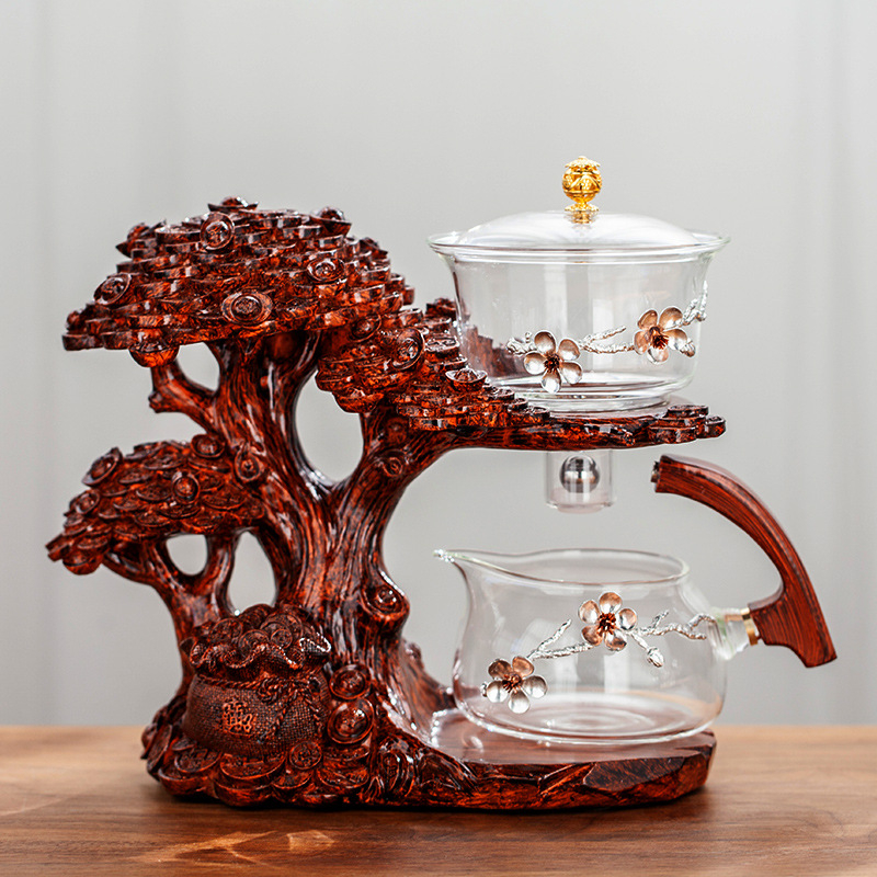 Set de ceai din sticlă Money Tree, semi-automat, infuzor magnetic, design creativ pentru casă și birou, 300 ml