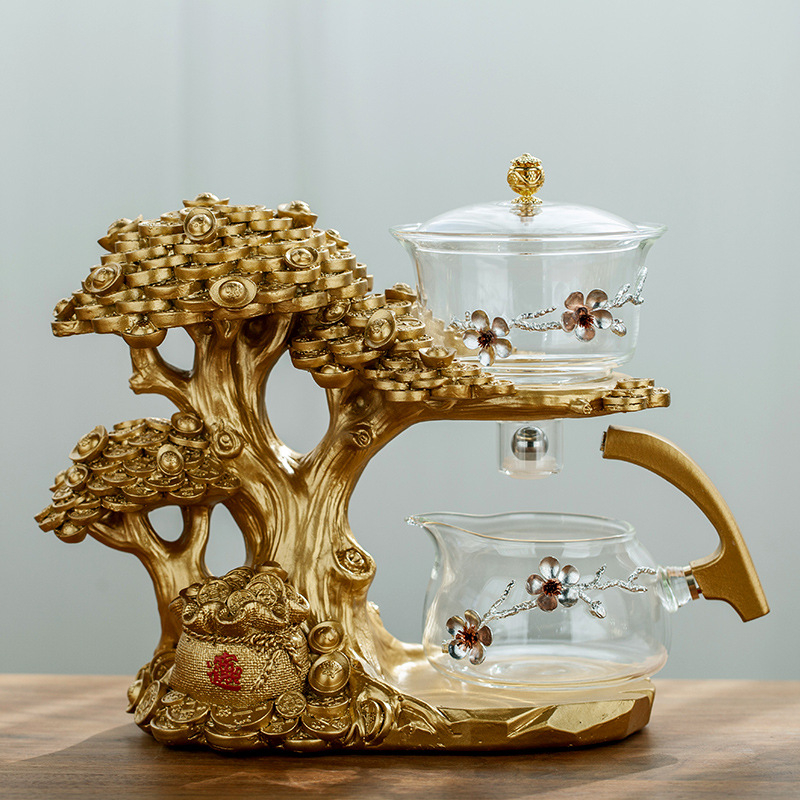Set de ceai din sticlă Money Tree, semi-automat, infuzor magnetic, design creativ pentru casă și birou, 300 ml
