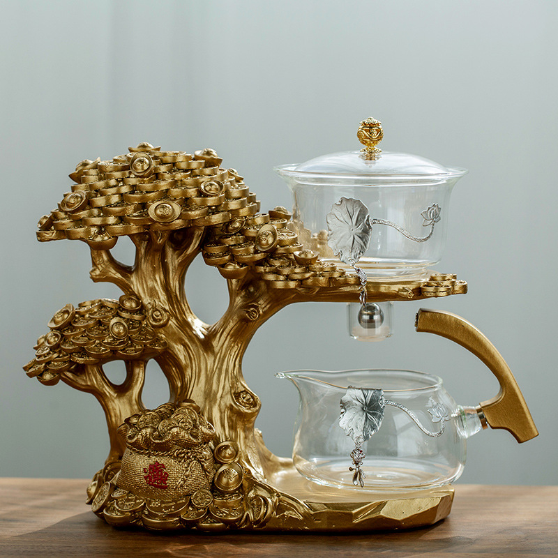 Set de ceai din sticlă Money Tree, semi-automat, infuzor magnetic, design creativ pentru casă și birou, 300 ml