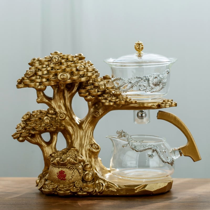 Set de ceai din sticlă Money Tree, semi-automat, infuzor magnetic, design creativ pentru casă și birou, 300 ml