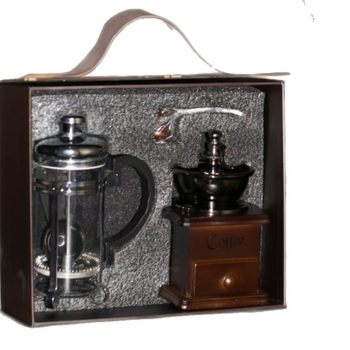 Set măcinător cafea boabe și cafetieră franceză – stil retro, cutie cadou