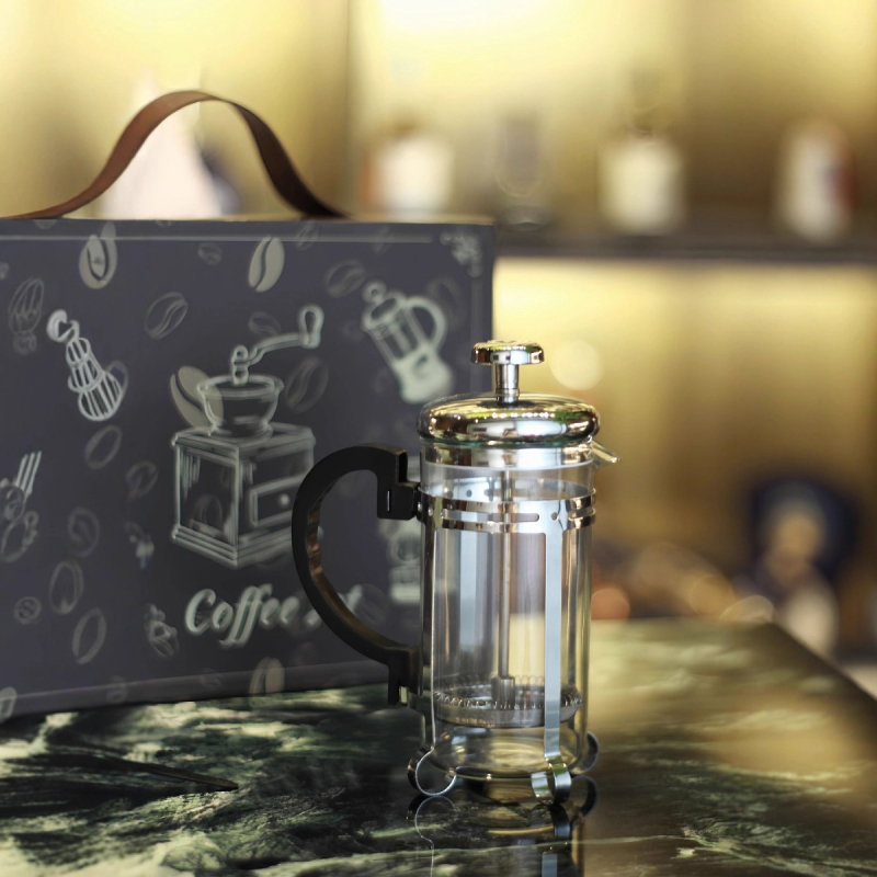 Set măcinător cafea boabe și cafetieră franceză – stil retro, cutie cadou