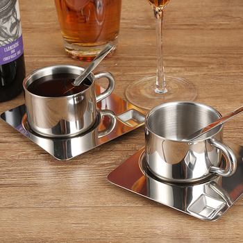 Set de cești de cafea din oțel inoxidabil pentru preparare prin turnare, acasă sau în cafenea, cu linguriță
