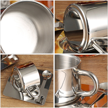 Set de cești de cafea din oțel inoxidabil pentru preparare prin turnare, acasă sau în cafenea, cu linguriță