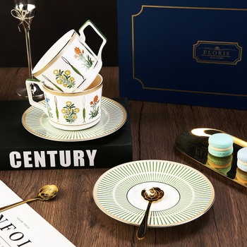 Set cafea cu ceașcă și farfurie, seria Morris Garden, pentru ceai de după-amiază, la birou și acasă, porțelan cu os, stil retro elegant