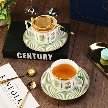 Set cafea cu ceașcă și farfurie, seria Morris Garden, pentru ceai de după-amiază, la birou și acasă, porțelan cu os, stil retro elegant