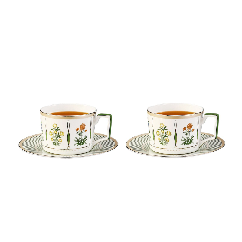 Set cafea cu ceașcă și farfurie, seria Morris Garden, pentru ceai de după-amiază, la birou și acasă, porțelan cu os, stil retro elegant