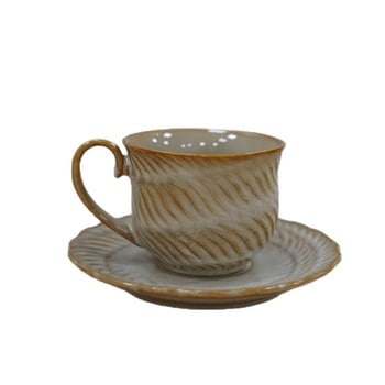 Set de cafea din ceramică cu ceașcă și farfurioară, finisaj vitrificat la cuptor, stil retro japonez