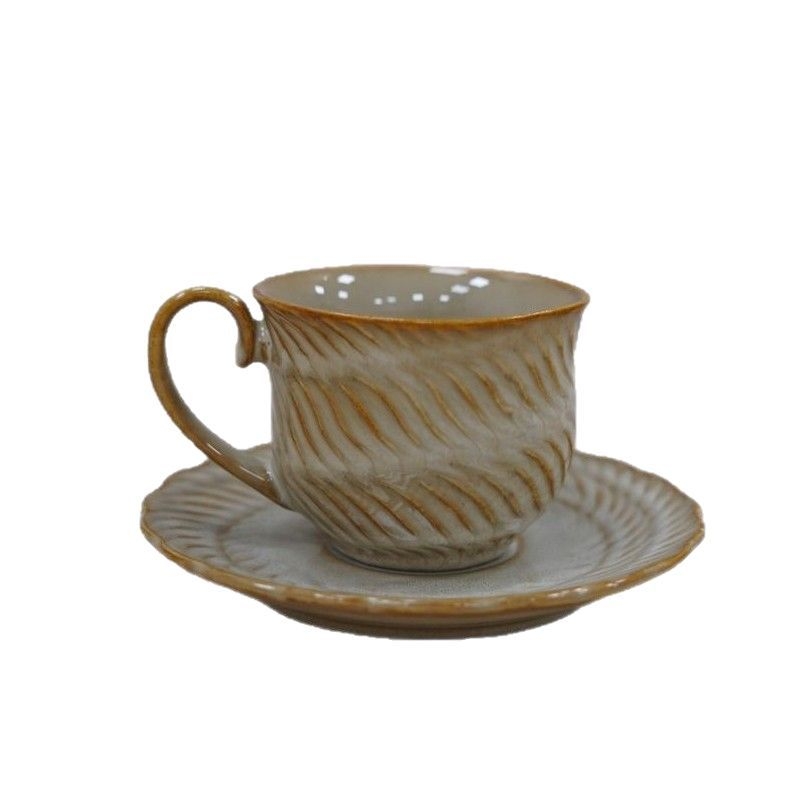 Set de cafea din ceramică cu ceașcă și farfurioară, finisaj vitrificat la cuptor, stil retro japonez