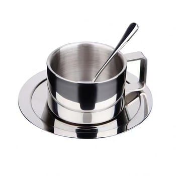 Set de cești de cafea în stil european din oțel inoxidabil 304 – cană cu pereți dubli, pentru acasă și birou