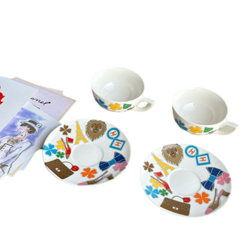 Set de cafea din ceramică, în stil Instagram, lux european discret, 2 cești și 2 farfurioare, într-o cutie cadou