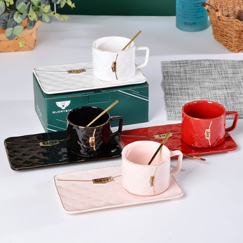 Set de cești de cafea din ceramică Nordic cu linguriță – cupluri, cutie cadou