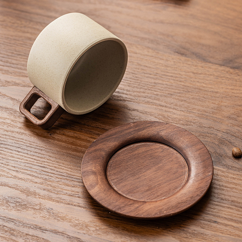 Set de cești de cafea cu farfurie din ceramică, stil retro, design drept, calitate superioară, fabricat manual, protecție împotriva arderii