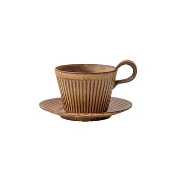 Set ceramic pentru cafea cu ceașcă și farfurioară, realizat manual, în stil japonez vintage