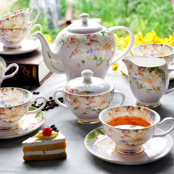 Set de cești de cafea și farfurioțe, în stil european, 15 piese, bone china, pentru ceaiul de după-amiază britanic