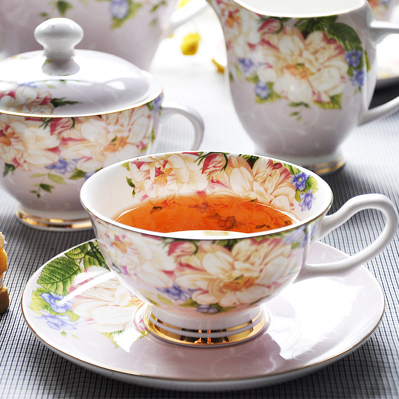 Set de cești de cafea și farfurioțe, în stil european, 15 piese, bone china, pentru ceaiul de după-amiază britanic