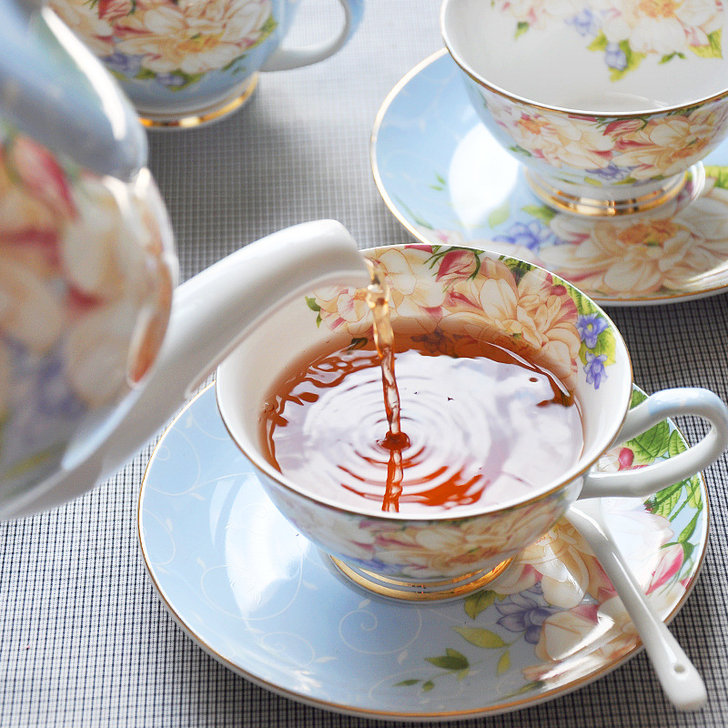 Set de cești de cafea și farfurioțe, în stil european, 15 piese, bone china, pentru ceaiul de după-amiază britanic