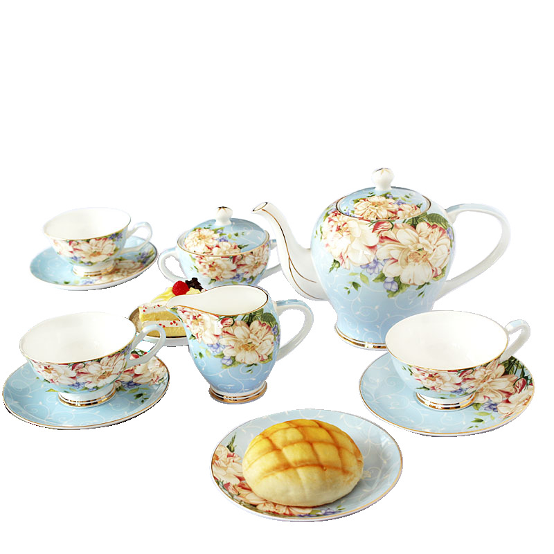 Set de cești de cafea și farfurioțe, în stil european, 15 piese, bone china, pentru ceaiul de după-amiază britanic