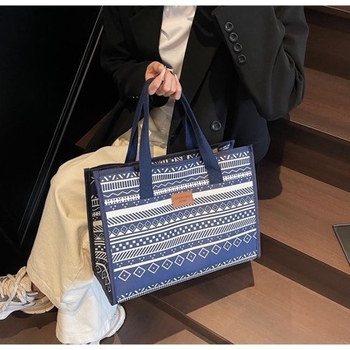 Geometrijska tote torba velikog kapaciteta u retro-etničkom stilu, za posao i svakodnevne obaveze, praktična torba za mamu s dvije ručke