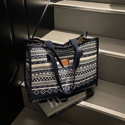 Geometrijska tote torba velikog kapaciteta u retro-etničkom stilu, za posao i svakodnevne obaveze, praktična torba za mamu s dvije ručke