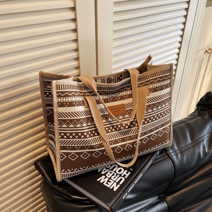 Geometrijska tote torba velikog kapaciteta u retro-etničkom stilu, za posao i svakodnevne obaveze, praktična torba za mamu s dvije ručke