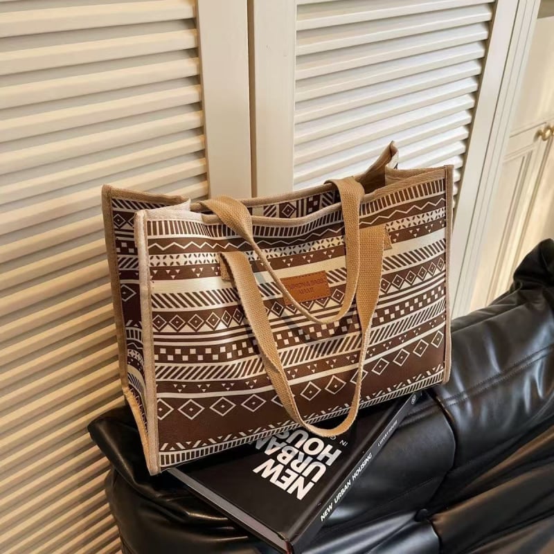 Geometrijska tote torba velikog kapaciteta u retro-etničkom stilu, za posao i svakodnevne obaveze, praktična torba za mamu s dvije ručke