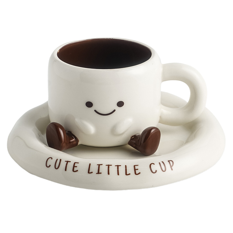 Set ceramic pentru cafea: cești și farfurioare, cu cești drăguțe în formă de picior, design elegant, model cartoon, personalizabil